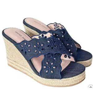 NWT Navy Blue DRAPER JAMES Emily Wedges Sandals 9M